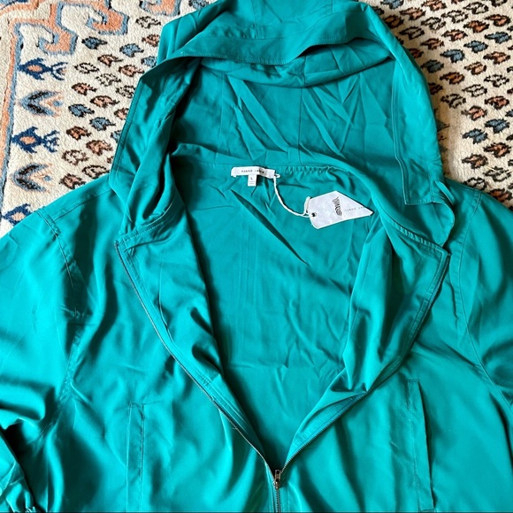 NAKED ZEBRA LIGHTWEIGHT TEAL HOODED SILKY CROPPED JACKET - Picture 3 of 5